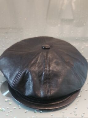Authentic Burberry Black and Beige Check Leather Cap